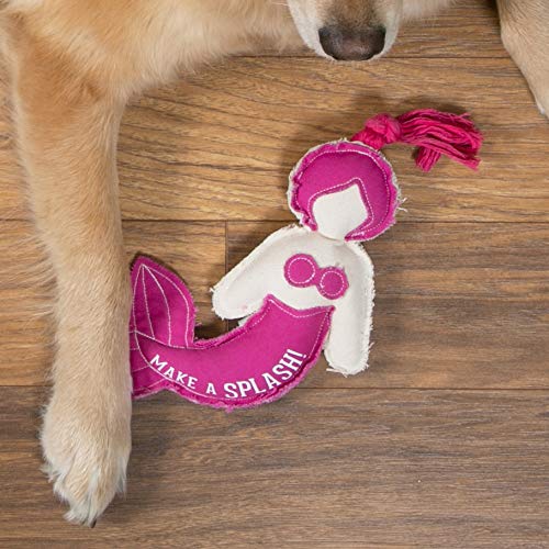 Pavilion Gift Company 11 Inch Large Canvas Tug Of War Mermaid Shaped Dog Rope Toy-Sturdy & Durable Make A Splash, Pink
