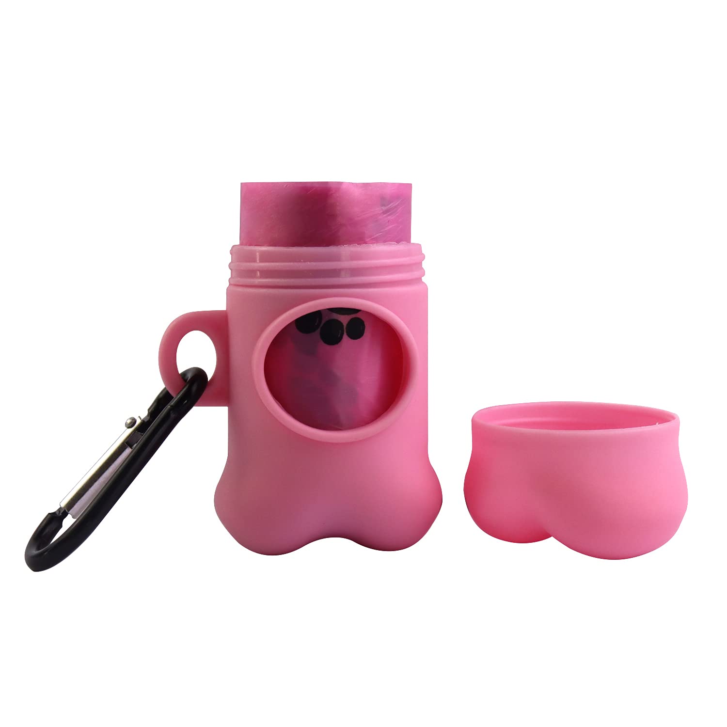 Dog Poop Bags Dispenser With Carabiner Clip, Doggy Poop Bag Holder Include 1Roll (15 Bags) Leak-Proof Large Doggie Pet Waste Bag