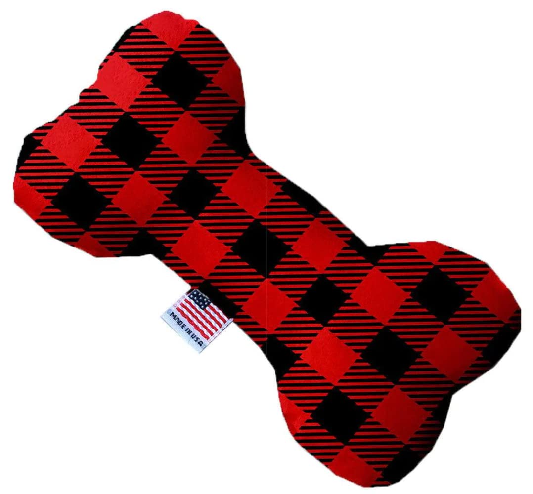 Pet and Dog Plush Heart or Bone Toy, &quot;Christmas Patterns Group&quot; (Available in different sizes, and 11 different pattern options!) Red Buffalo Check 8&quot; Plush Bone