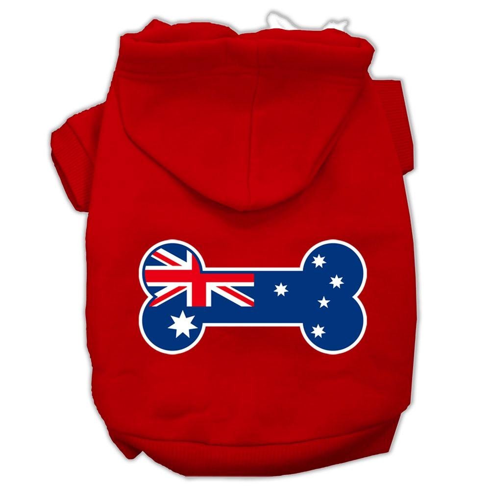 Pet Dog & Cat Hoodie Screen Printed, 'Bone Shaped Australian Flag' Red Xs (0-3 Lbs.)