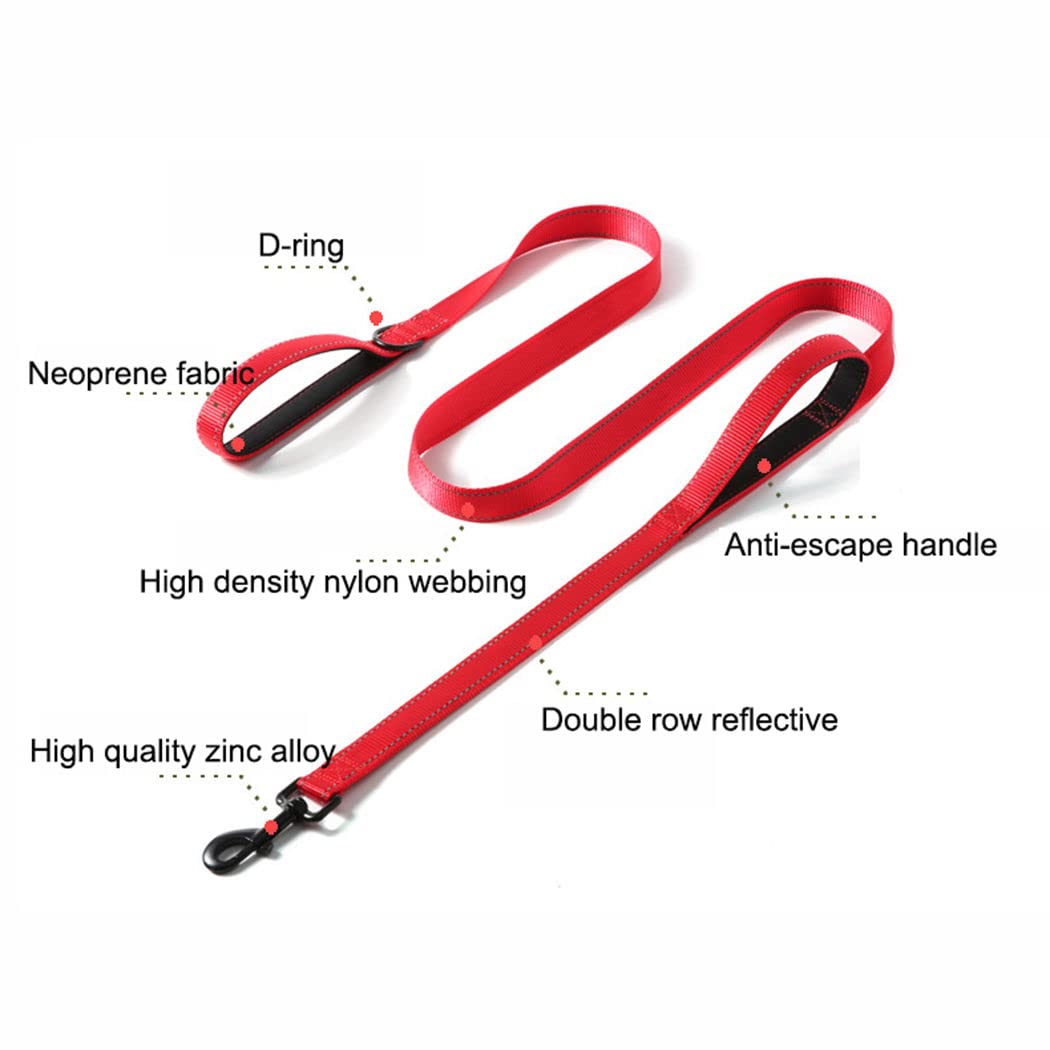 Double Handle Dog Leash 6ft, Reflective Nylon with Padded for Extra Control Outside Durable Training Lead for Small Medium Large