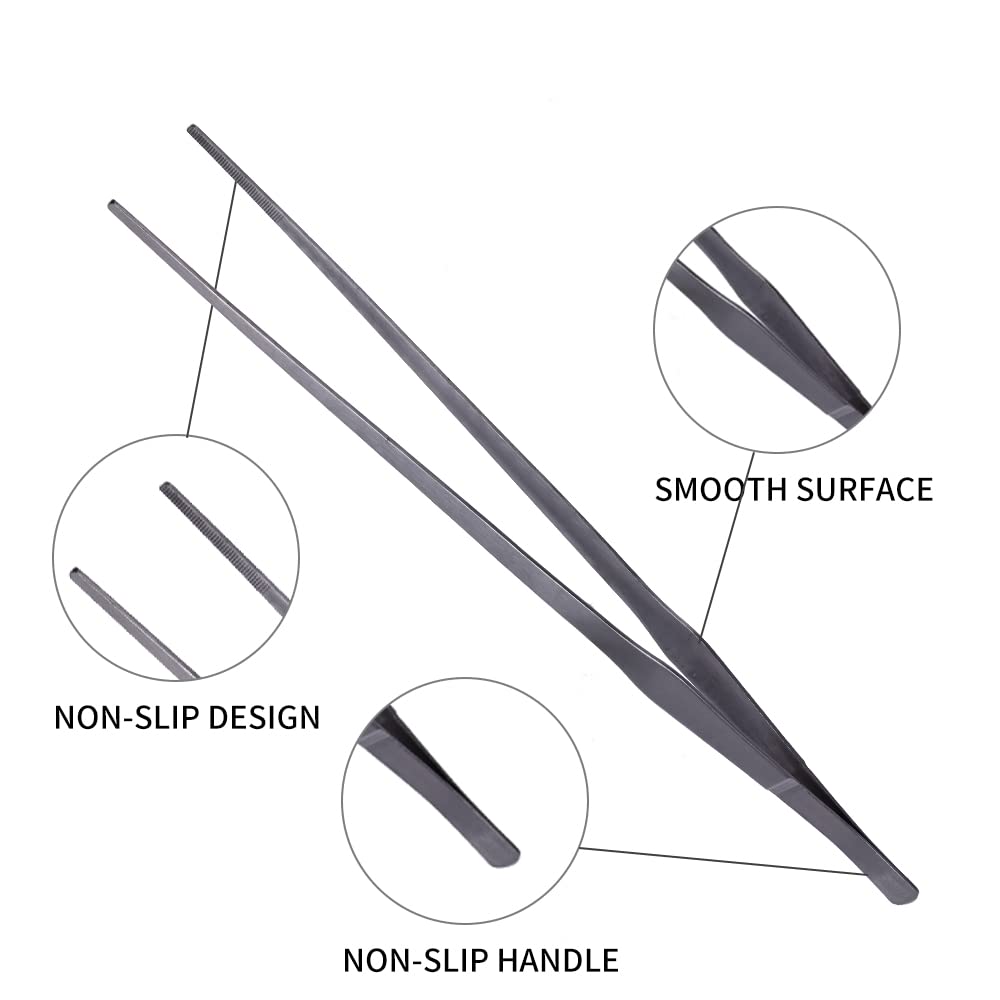 Firesteed Extra Long Handle Aquarium Tweezers Serving Tongs Feed Clamp,2 Pack Stainless Steel Straight And Curved Tweezers Set For Fish Tank Plants Reptile Feeding Tongs(15 Inchs)