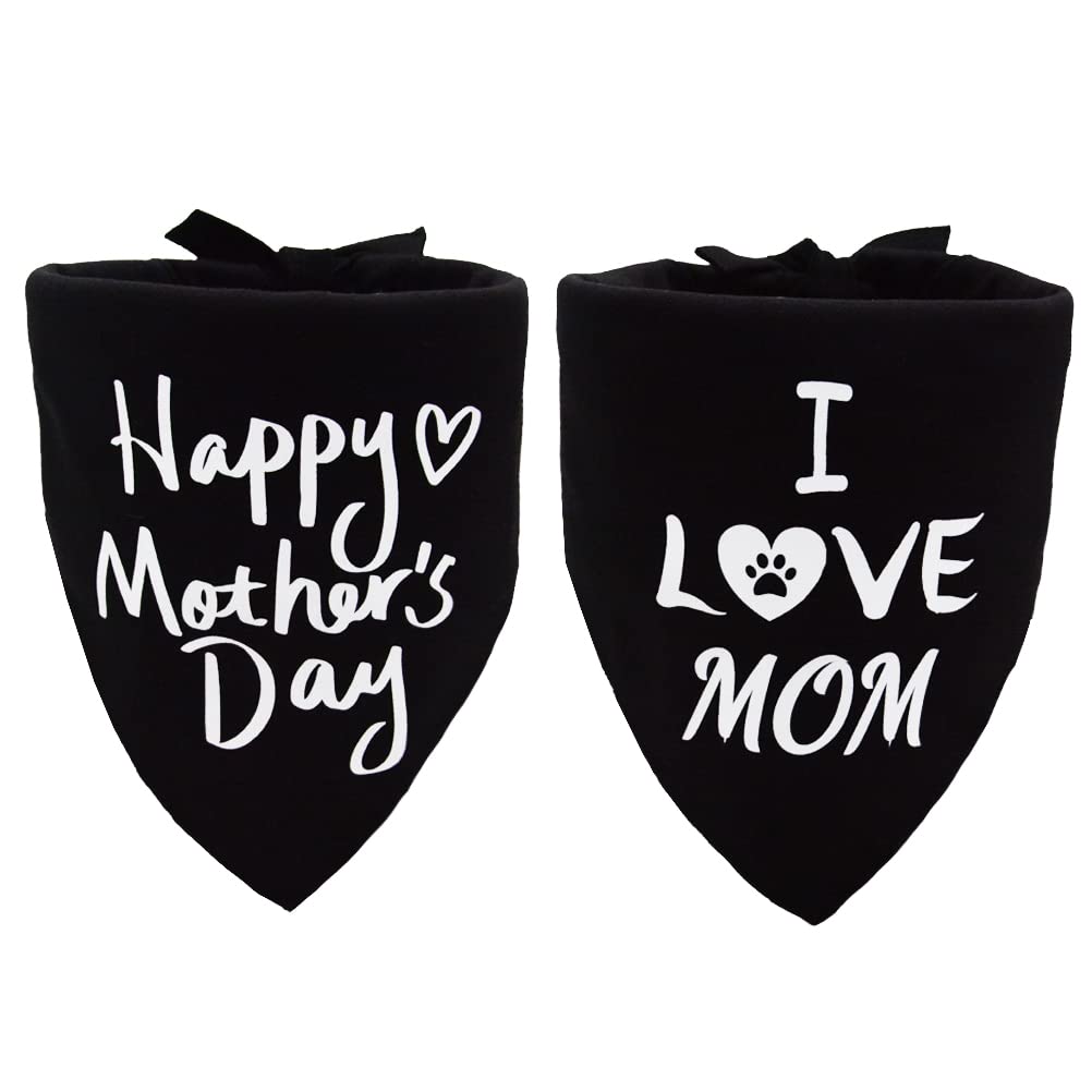 2 Pack Mother’S Day Dog Bandana I Love Mom Dog Triangle Bibs Happy Mothers Day Pet Scarf Accessories Black