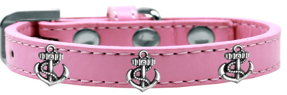 Mirage Pet Products 631-22 LPK14 Silver Anchor Widget Dog Collar, Size 14, Light Pink