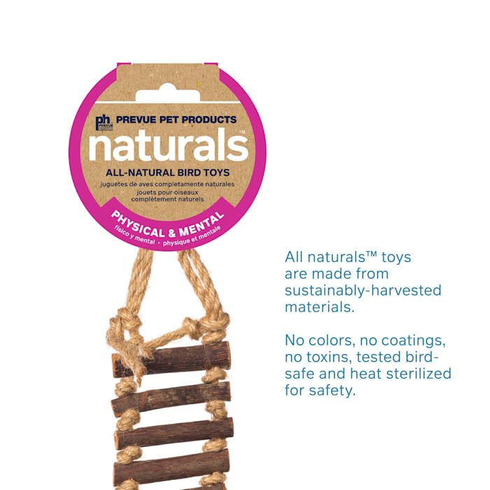 Prevue Pet Products Naturals Rope Ladder Bird Toy, Wood Stairs Climbing Activity Attachment For Birdcage, Earth Tone Brown 62806