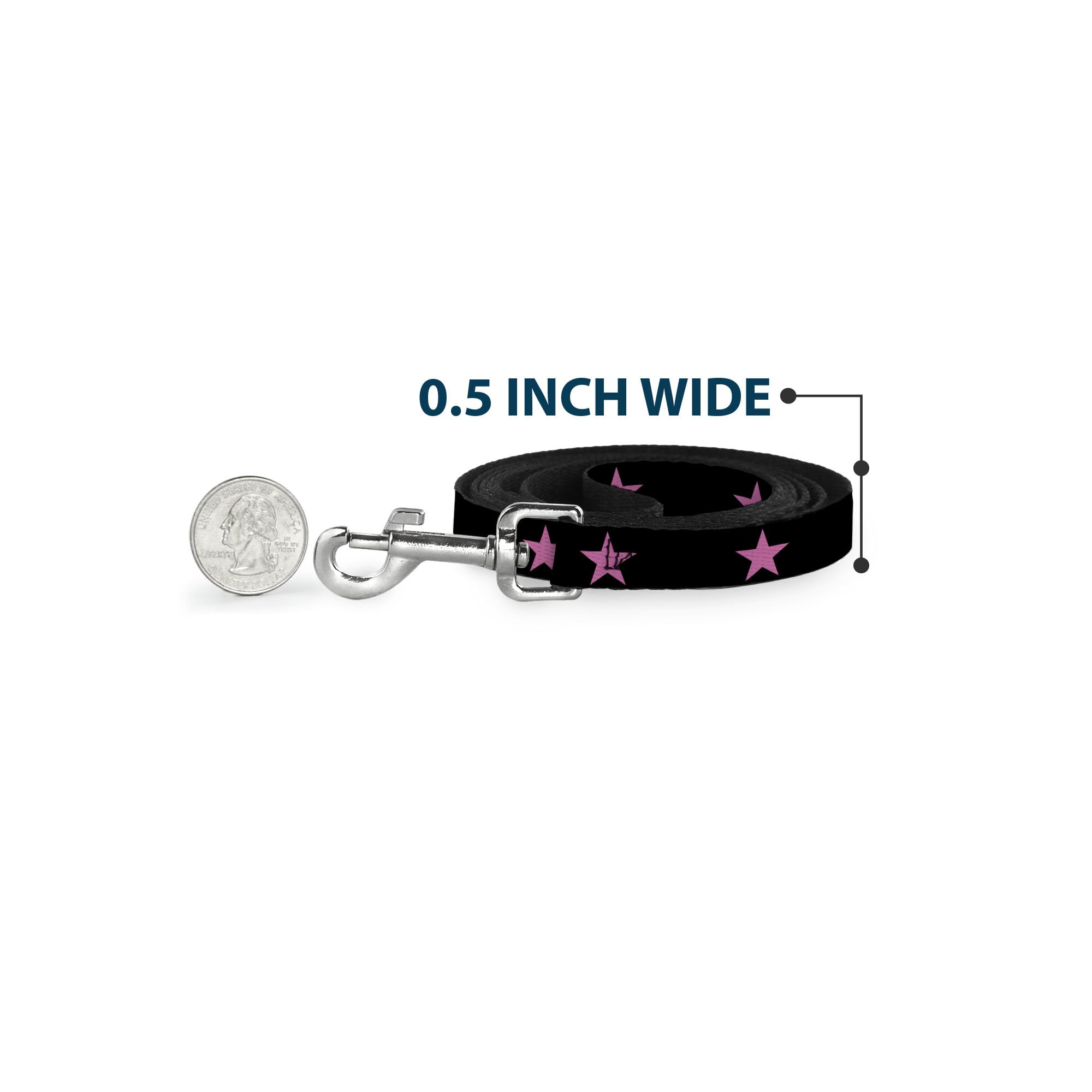 Dog Leash Star Black Pink 6 Feet Long 1.5 Inch Wide