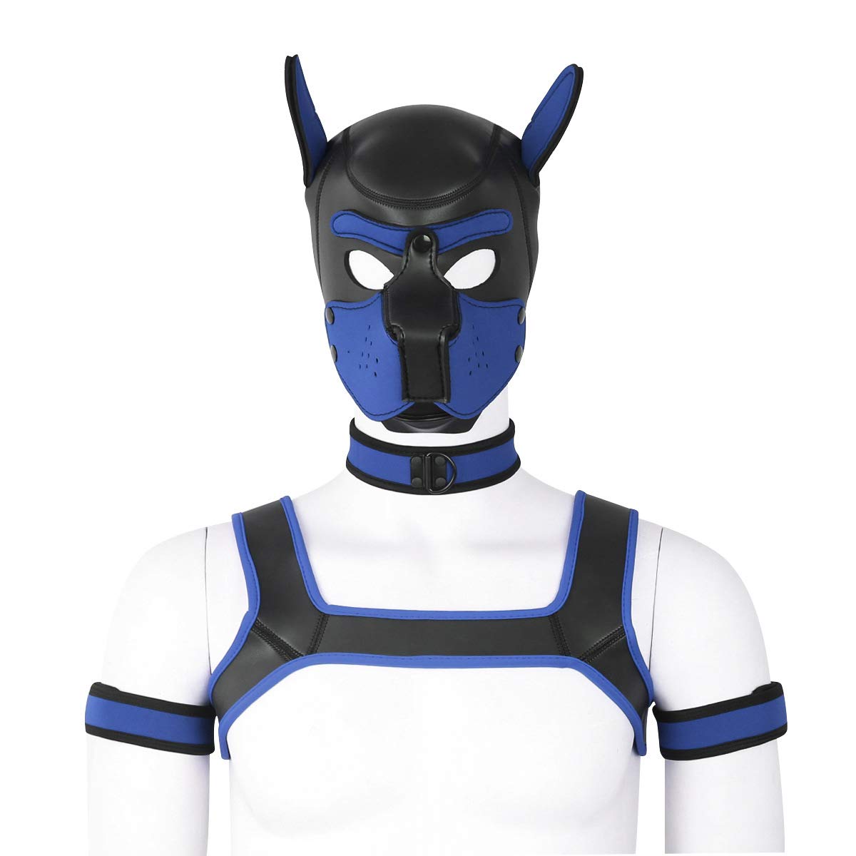 Quyuwowo Neoprene Dog Full Face Puppy Mask Removable Pup Hood Halloween Mask (Blue, Mask Kit)