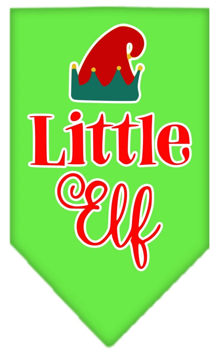 Christmas Pet and Dog Bandana Screen Printed, &quot;Little Elf&quot; Lime Green Large