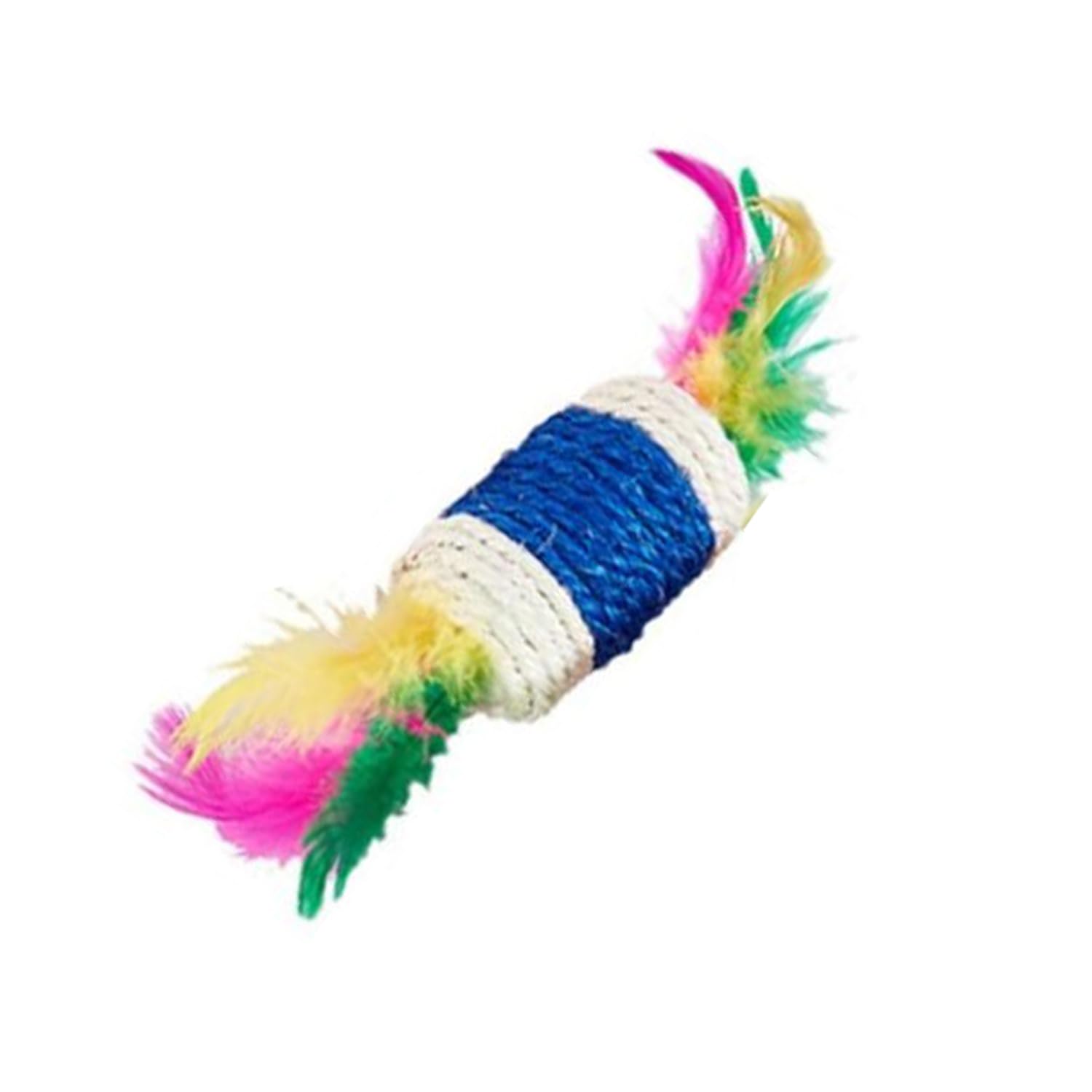 Pet Fun Cat Teaser Stick With Feather & Paper Rope Cylinder Interactive Play Toy For Cats Pack Of 3