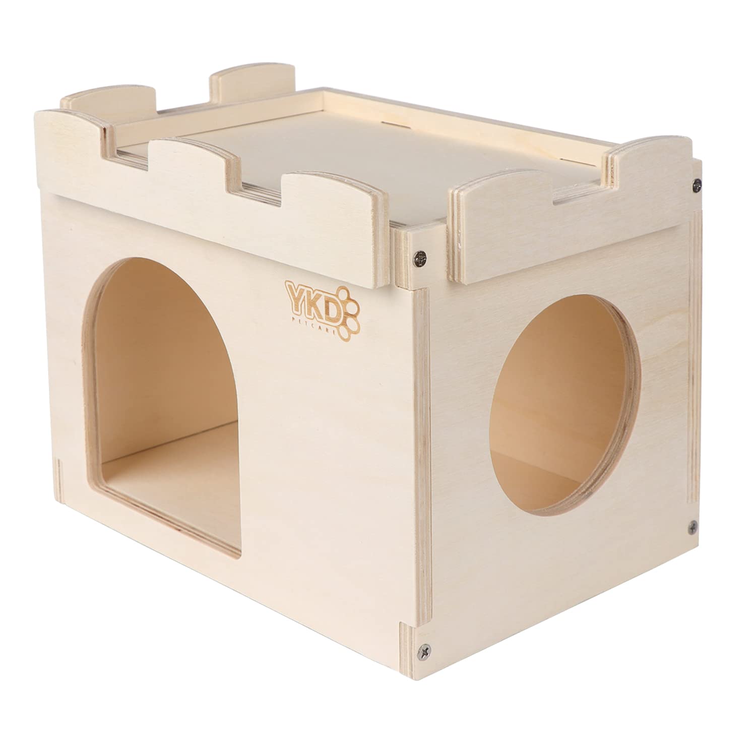 Castle Chinchilla House - Small Animal Hideout For Chinchilla Guinea Pig Hedgehog, Or Rat - Ventilated Wooden Hamster Habitat With Multiple Doors - Made From Natural Wood
