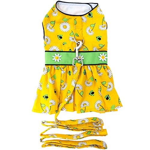 Ladybugs and Daisies Dog Dress with Matching Leash (Medium)