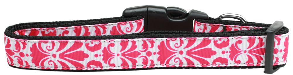 Pet Dog & Cat Nylon Collar, &quot;Damask&quot; *Available in 10 different colors!* Bright Pink MD Narrow Collar
