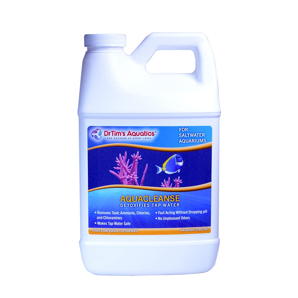 DrTims Aquatics AquaCleanse for Saltwater Aquariums - Tap Water Detoxifier: Dechlorinator & Ammonia Remover for New & Cycled Fis