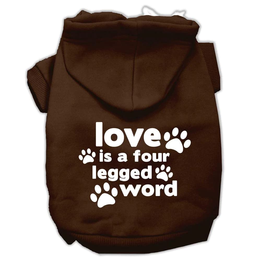 Pet Dog & Cat Hoodie Screen Printed, 'Love Is A Four Legged Word' Black Lg (10-14 Lbs.)