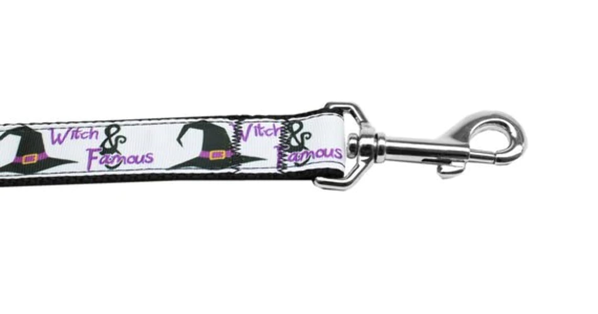 Halloween Pet Dog & Cat Nylon Collar or Leash, &quot;Witch and Famous&quot; XS Collar\