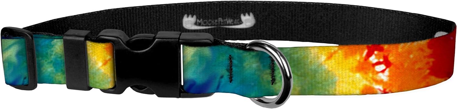 Moose Pet Wear Dog Collar - Patterned Adjustable Pet Collars, 1 Inch Wide, Large, Tie-Dye