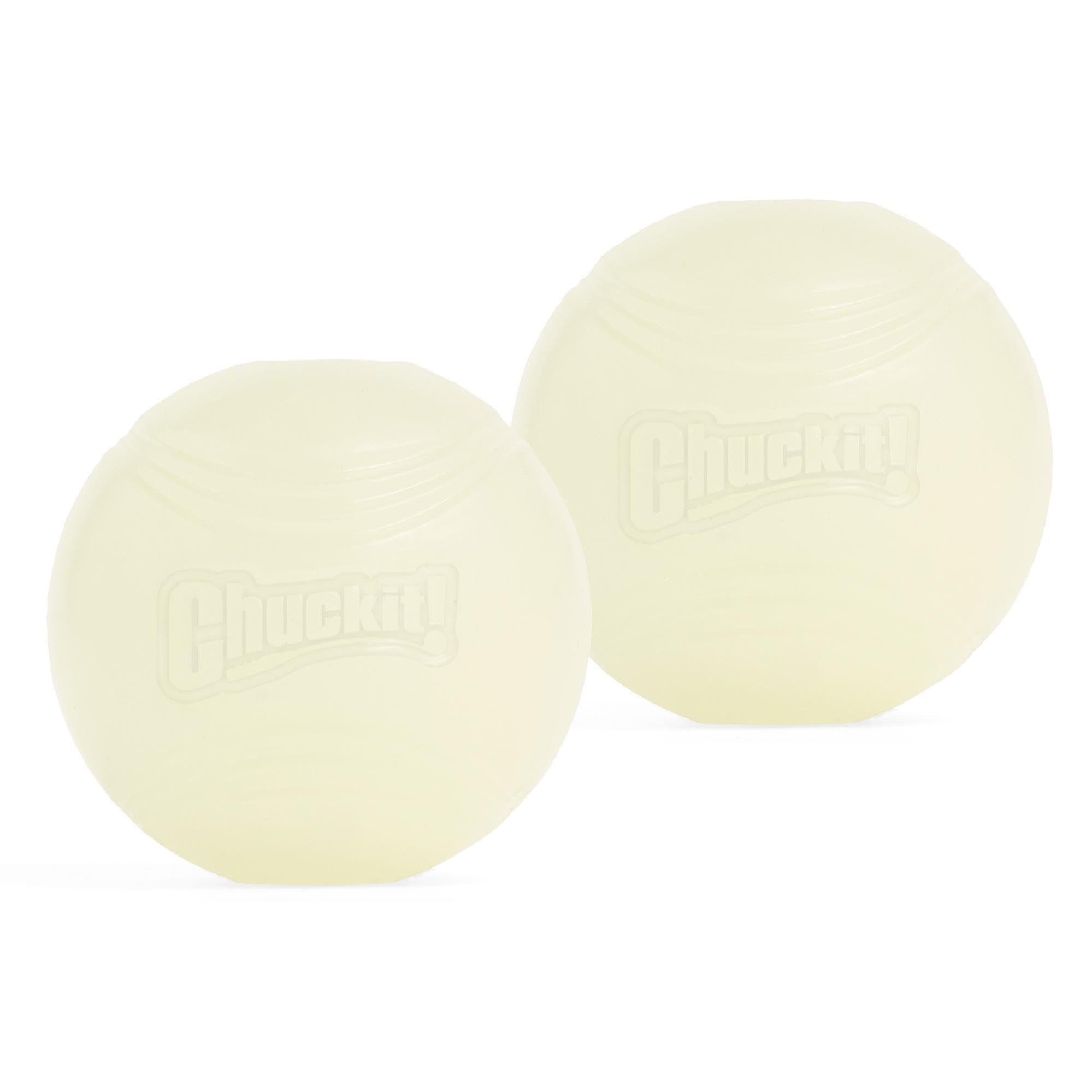 Chuckit! Glow In The Dark Bouncy Balls - Ball For Dogs, Chuckit Dog Toy, Max Glow Balls - Medium, 2.5 Inch Pack Of 2