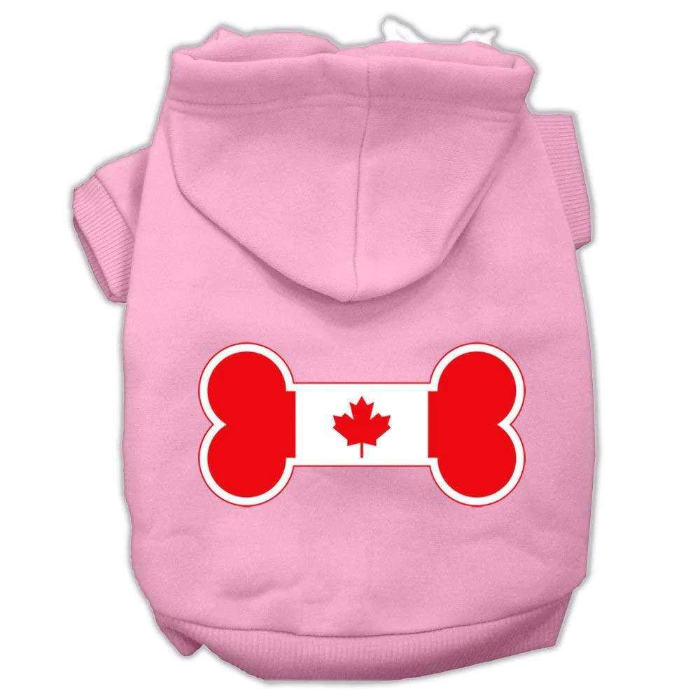 Mirage Pet Products 12&quot; Bone Shaped Canadian Flag Screen Print Pet Hoodie, Medium, Light Pink