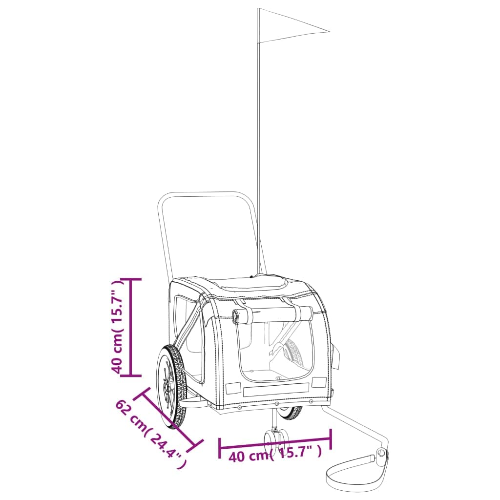 vidaXL Pet Bike Trailer - Red and Black, Iron Frame, Oxford Fabric with PVC Cover, for Small Dogs and Pets, 48&quot;x20.5&quot;x20.9&quot;