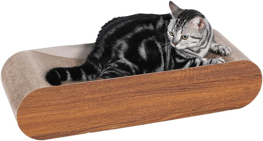 Fluffydream Cat Scratcher Cardboard, Scratching Pad House Bed Furniture Protector, Infinity Shape (Wood, Reversible Wood)