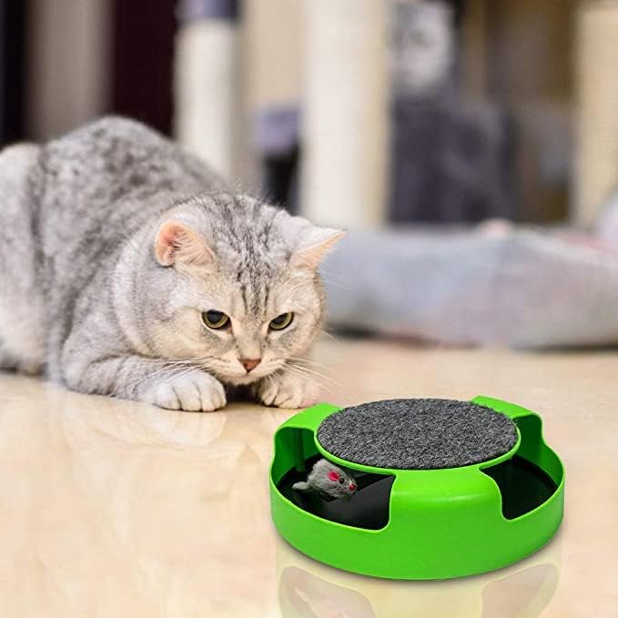 Psk Pet Mart Cat Interactive Toys With A Running Mice And A Scratching Pad,Catch The Mouse,Cat Scratcher Catnip Toy,Green Intera