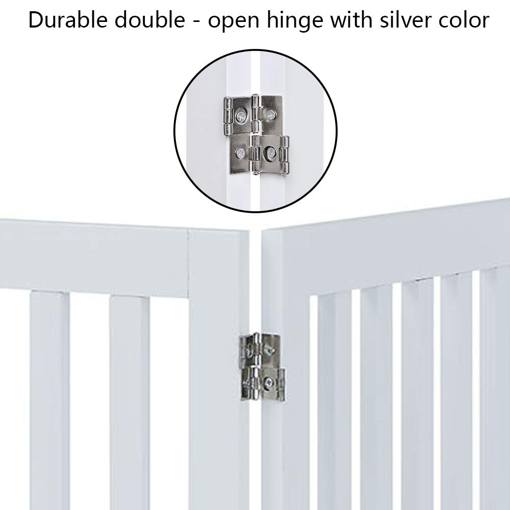Unipaws 36”H Free Standing Pet Gate For Dog Cat Baby, Tall Wooden Dog Gates For Doorway, Stairs, Foldable Pet Fence For The House, Expandable Dog Barrier, Indoor Use, White