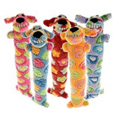 Loofa Dog Breast Cancer Research 12 Medium Plush Patterned Dog Toy with Squeaker by Multipet
