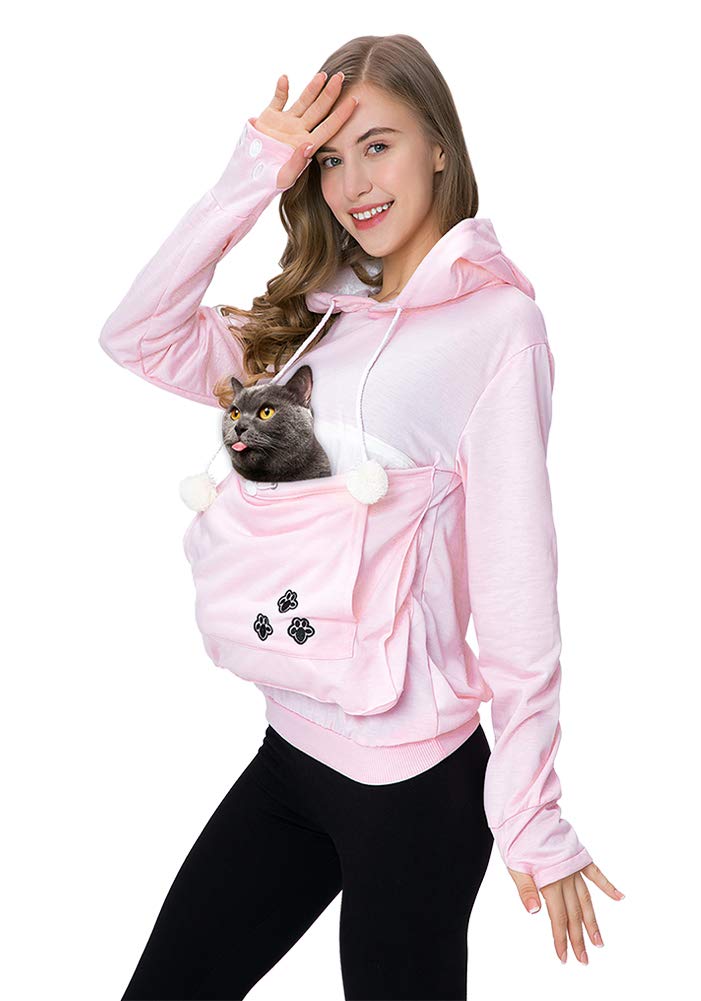 Felyong Unisex Pet Carrier Hoodie Cat Dog Pouch Holder Sweatshirt Shirt Top L Pink
