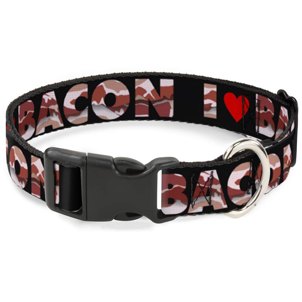Buckle-Down 13-18 I Heart Bacon Black Plastic Clip Collar, Wide Small