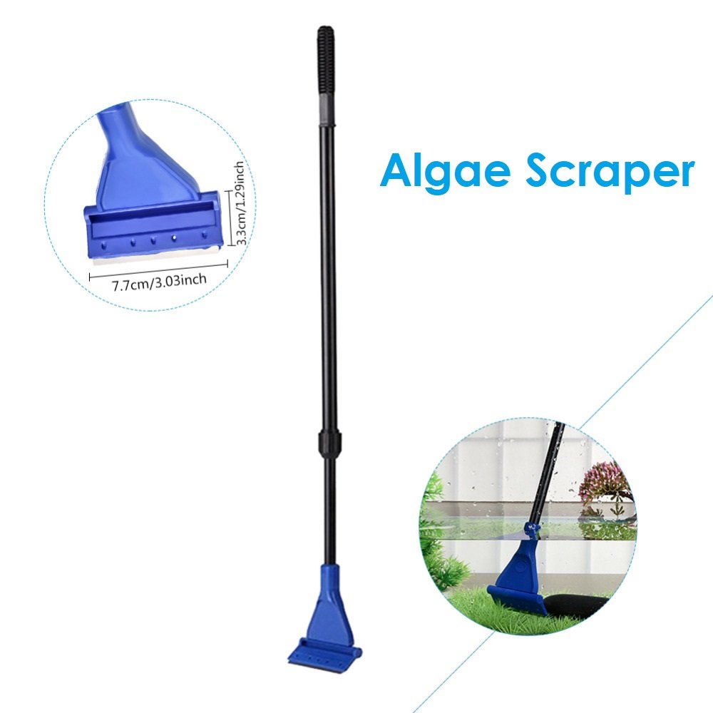 Aquatichi 5 In 1 Aquarium/Fish Tank Cleaning Kit/Tool, Algae Scraper, Fish Net, Sponge, Plant Fork, Gravel Rake, Length 19 Inches (Non-Extendable)