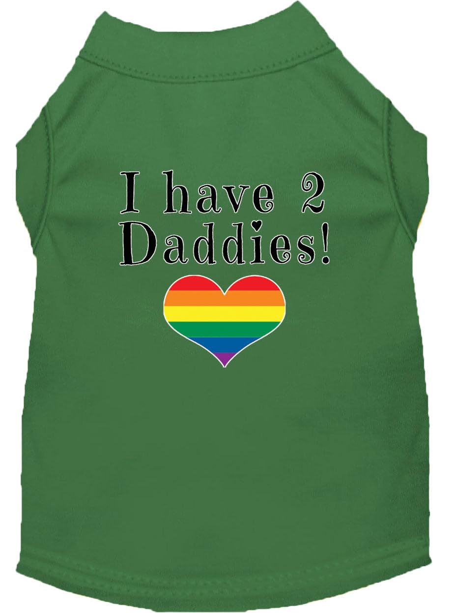 Pet Dog & Cat Shirt Screen Printed, "I Have Two Daddies" Emerald Green SM (3-6 lbs.)