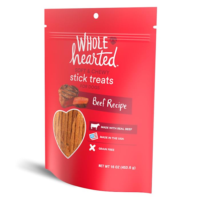 WholeHearted Grain Free Soft and Chewy Beef Recipe Dog Stick Treats 16 oz