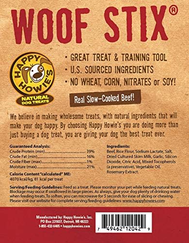 Happy Howie Dog Beef Woof Stix 11 Inch 45 Pack