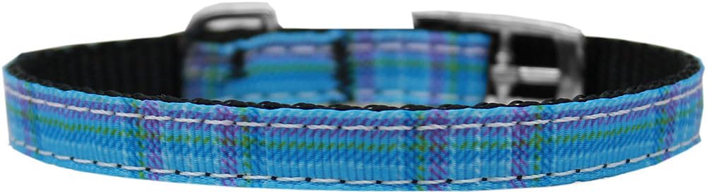 Mirage Pet Products 3/8&quot; Plaid Nylon Dog Collar with Classic Buckle, Size 12, Blue
