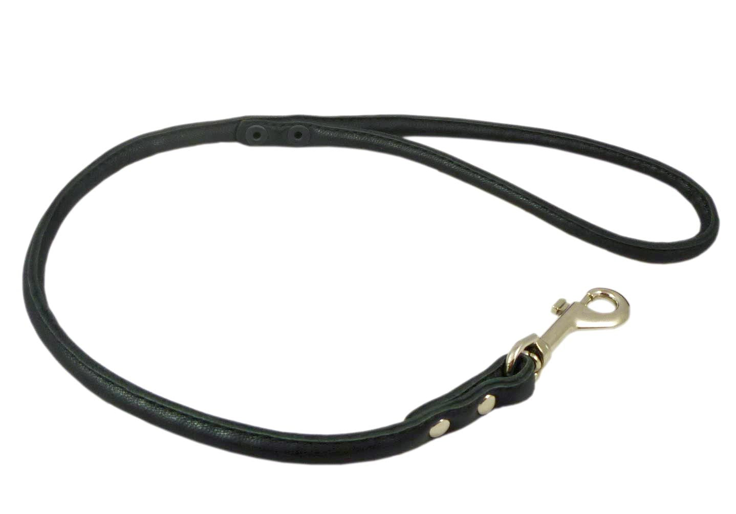 Round Genuine Rolled Leather Dog Short Leash 24 Long 3/8 Wide Black For Medium Breeds
