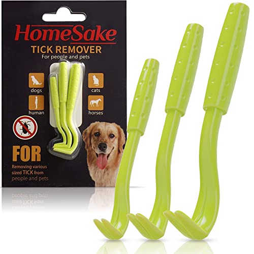HomeSake Tick Removal Tool for Dogs, Cats & Humans - Pain-Free, 100% Chemical-Free, Pack of 3, Green