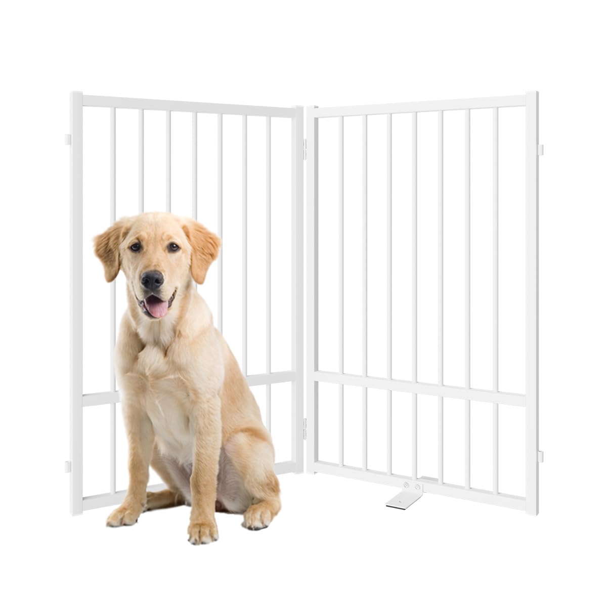 SNUOWU Full Metal Freestanding Dog Gate with Door, 32Height Foldable Pet Dog Fence for Indoor & Outdoor, 2 Panels Extra Wide F