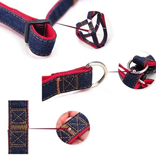 Hypeety Dog Denim Leash Harness Adjustable Heavy Duty Durable Dog Collar No-Pull For Training Walking Running, Good For Large Medium Small Dog (L (11.81'-17.77' Chest Girth))
