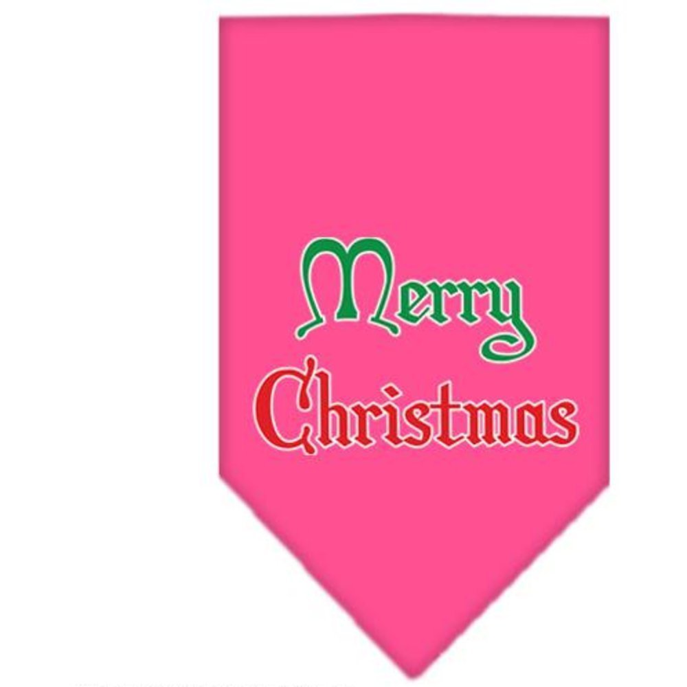 Christmas Pet and Dog Bandana Screen Printed, &quot;Merry Christmas&quot; Bright Pink Large