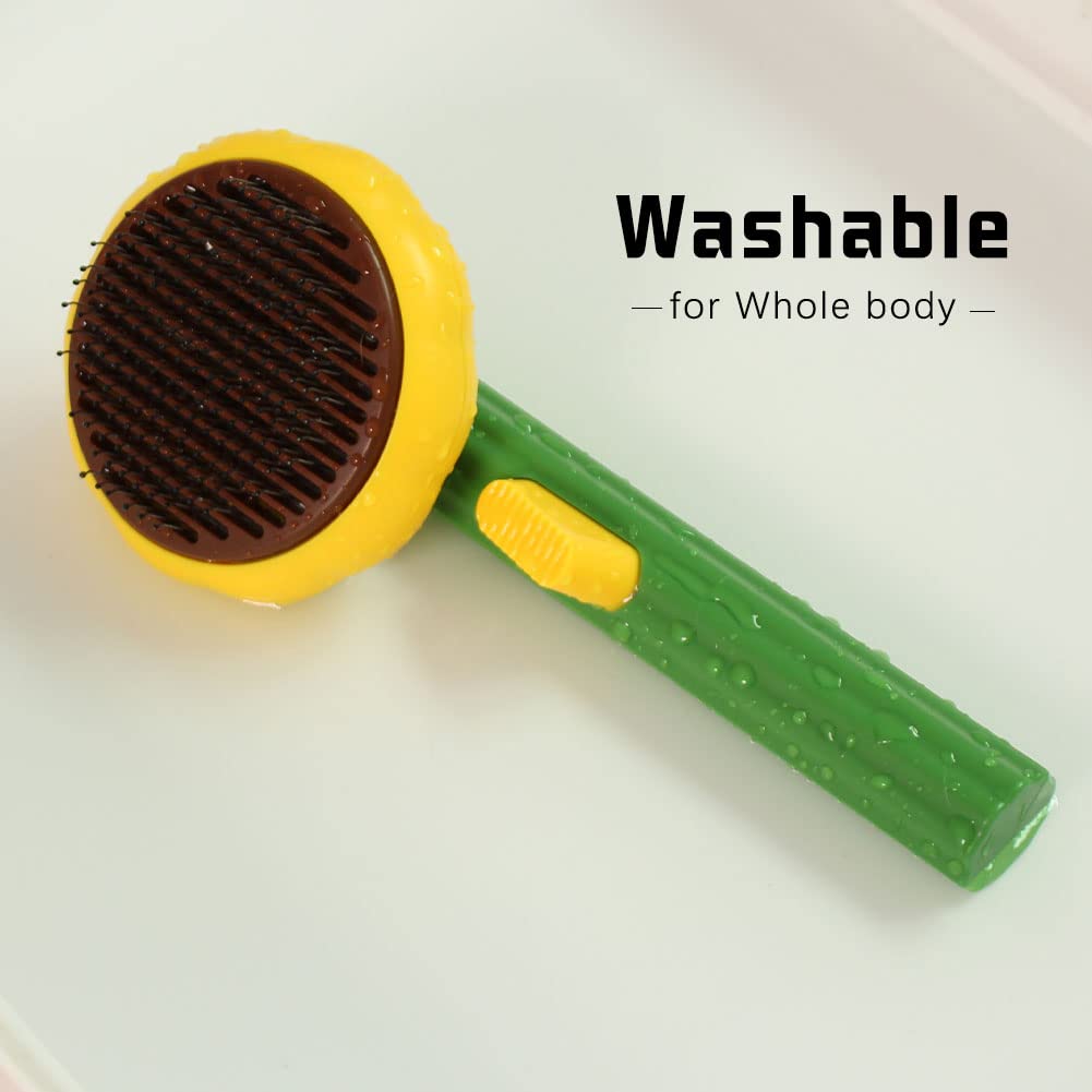 Awpland Pet Sunflower Brush, Self Cleaning Brush For Short Or Long Haired Cats And Dogs, Waterproof And Easy To Clean- Shedding And Grooming Tool For Pets, Remove Loose Hair, Fur, Undercoat, Mats, Tangled Hair, Knots
