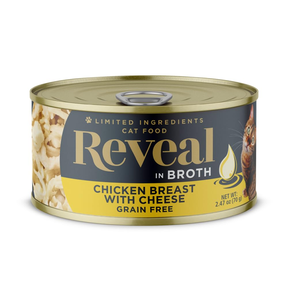 Reveal Natural Wet Cat Food, 24 Count, Grain Free, Limited Ingredient Canned Food for Cats, Chicken Breast with Cheese in Broth,