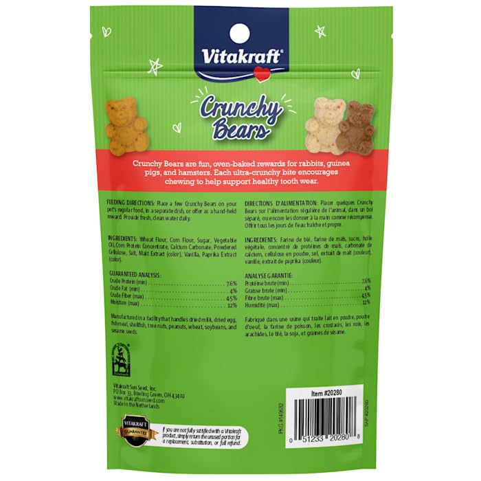 Vitakraft Crunchy Bears Small Animal Treat - Made With Real Vegetables - For Rabbits, Guinea Pigs, And Hamsters, Brown, 4.00 Ounce (Pack Of 1)
