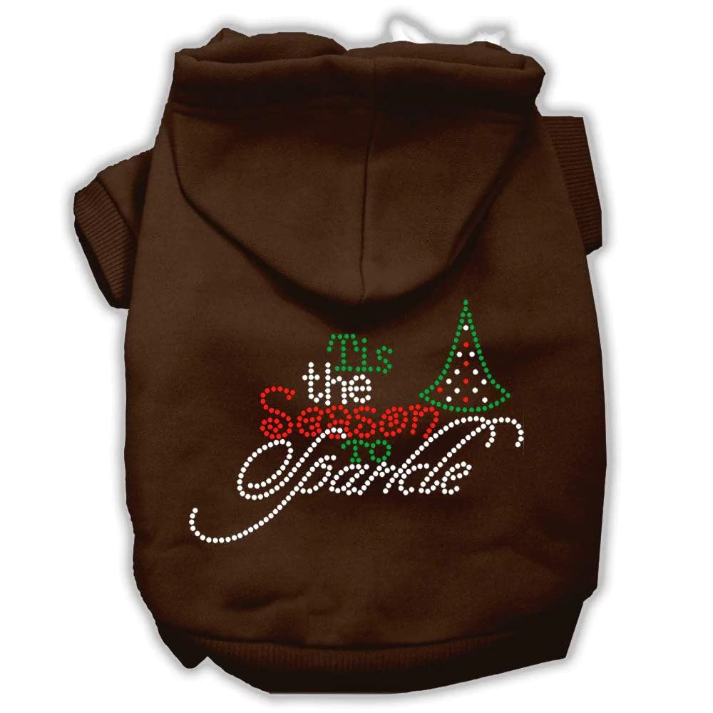 Christmas Pet, Dog & Cat Hoodie Rhinestone, 'Tis The Season To Sparkle' Brown Sm (3-6 Lbs.)