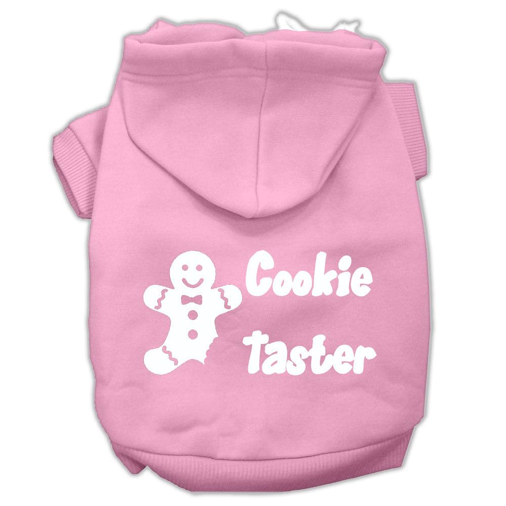 Christmas Pet Dog & Cat Hoodie Screen Printed, 'Cookie Taster' Light Pink Xs (0-3 Lbs.)