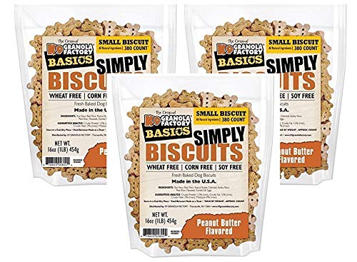 K9 Granola Factory 3 Pack Of Simply Biscuits With Peanut Butter, Small (350 Count / 16 Ounce Bag)