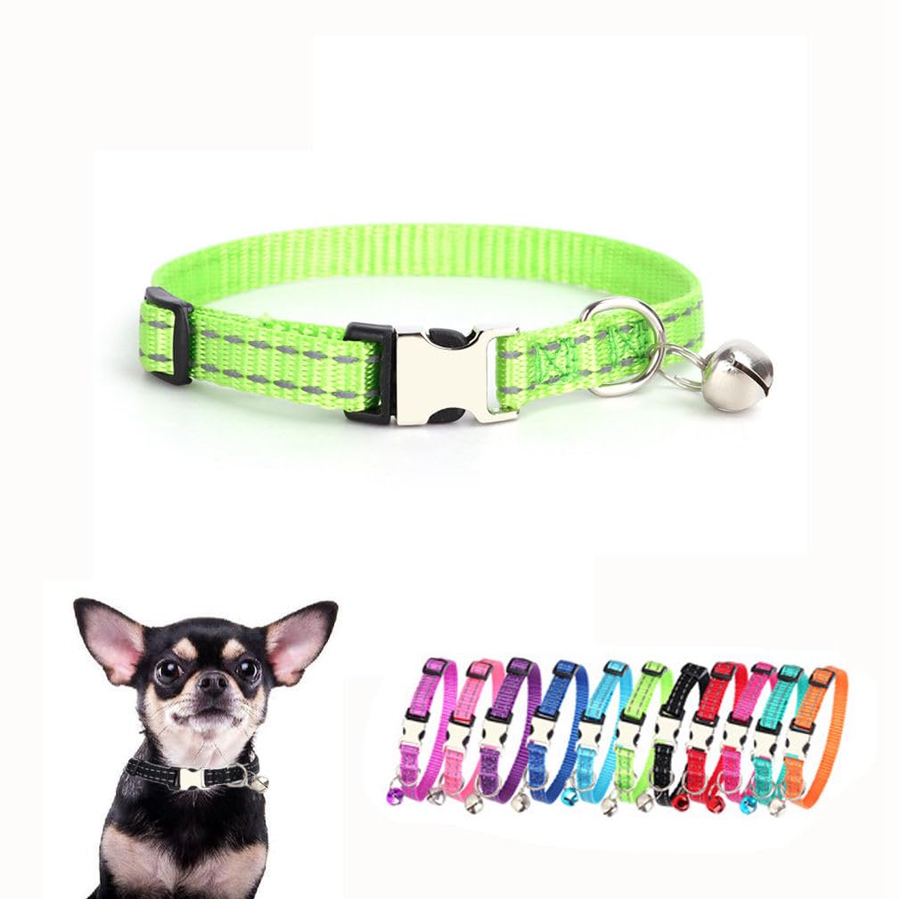 Cat Bell Collar, Reflective Nylon Metal Buckle Xs Puppy Collars With Bell For Tiny Pet Boy Dogs Girl Kitten Small Animal, Lime G