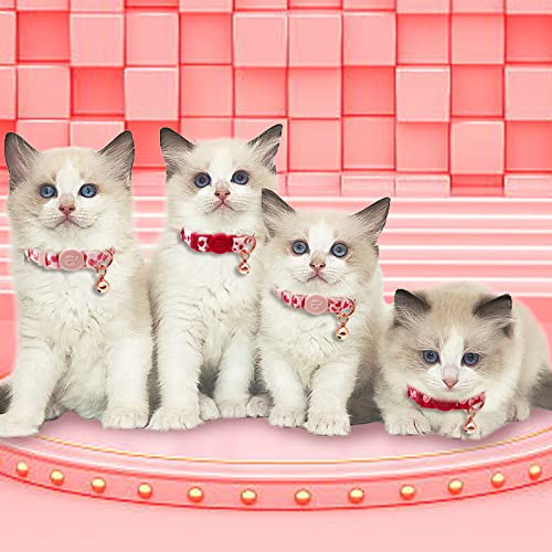 azuza 4 Pack Valentines Kitten Collar with Bell Valentines Day Breakaway Kitten Collars with Cute Heart Pattern Adjustable Size