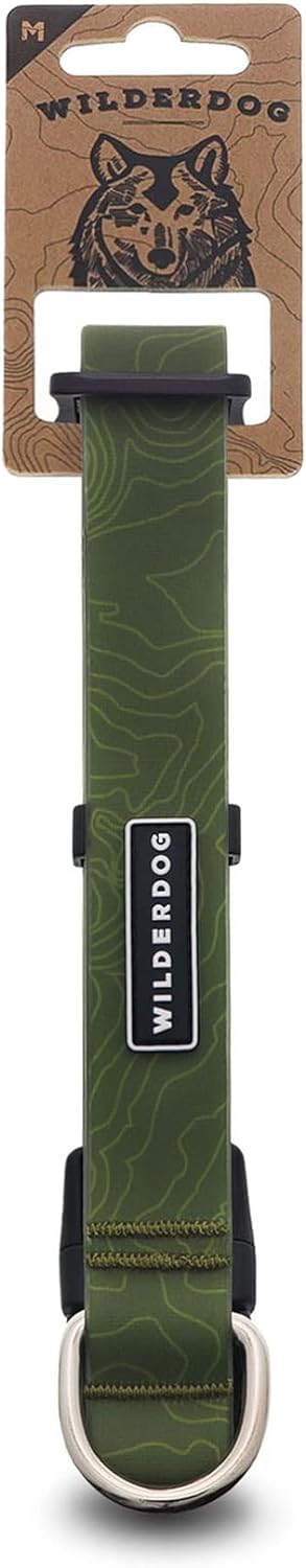Wilderdog Waterproof Dog Collar - Repels Water & Dirt - Medium 13''-18'' - Olive