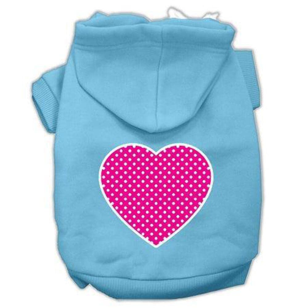 Pet Dog & Cat Hoodie Screen Printed, 'Pink Swiss Dots Heart' Baby Blue 3Xl (25-35 Lbs.)