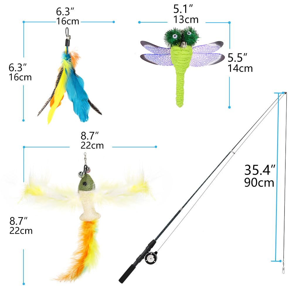 Pawaboo Cat Feather Toys, 4 Pack Interactive Cat Feather Teaser Wand Toys, Retractable Fishing Pole Wand Catcher Exerciser With